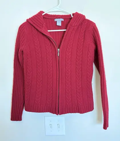Eagle's Eye lambs wool Knit hooded sweater size medium Full Zip Red