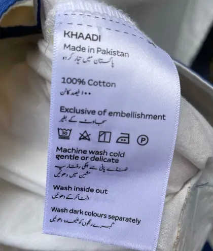 New Khaadi Floral Embroidered Tunic Indian White Blue Kurta Size 14