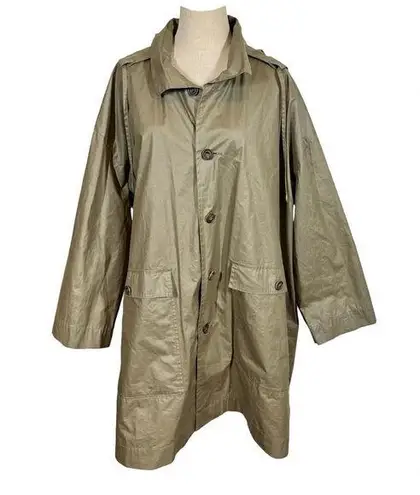 Eskandar Swing Coat Waxed Rain Jacket Detachable Hood Olive Green Sz:1/Small