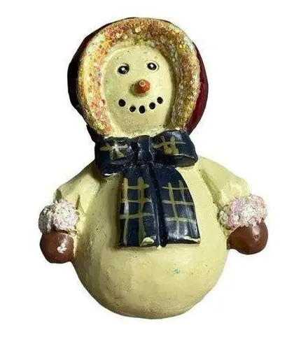 Snow Woman Winter Fun Pin Brooch Scarf Bonnet Mother Granny Christmas
