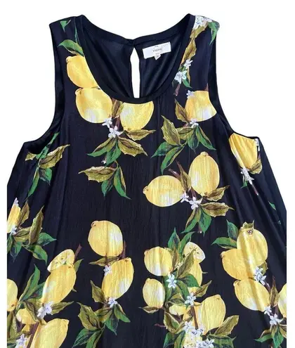 Entro Sleeveless Flowy Black Mini Shift Dress Yellow Lemon Print Size Small