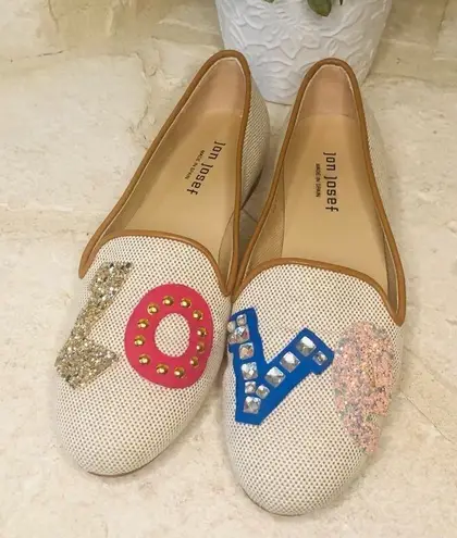 Jon Josef Gatsby Love Flat natural linen size 7.5 Tan