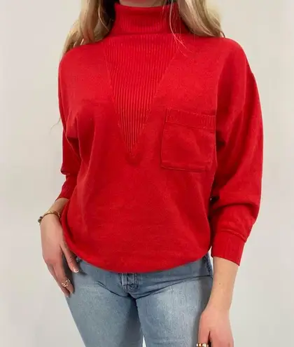 Vintage Turtleneck Sweatshirt With Ribbed Detailing Red Size undefined