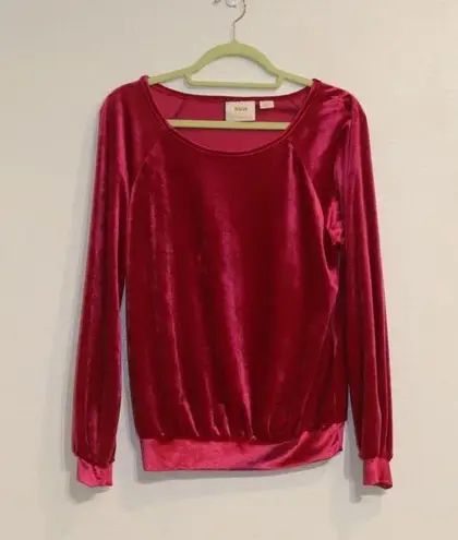 Maeve Anthropologie Pink Candace Velvet Long Sleeve Stretch Top Sz XS