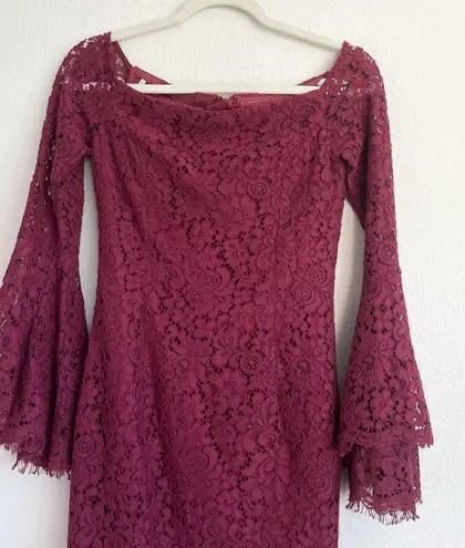 Bardot Maroon Lace Off The Shoulder Midi Dress