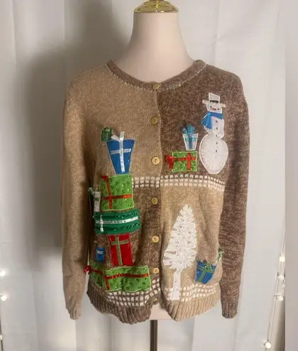 Tiara International Vintage Christmas Cardigan Sweater XL Snowman