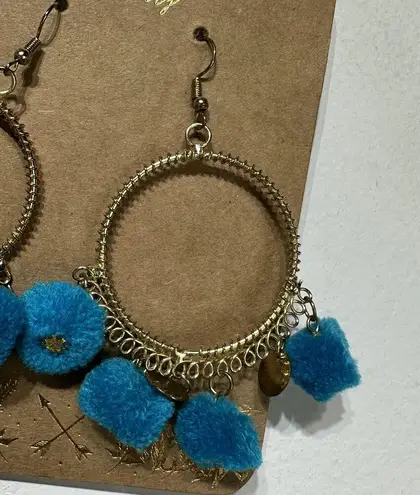 Shiraleah Zola Blue pom pom hoop Earrings