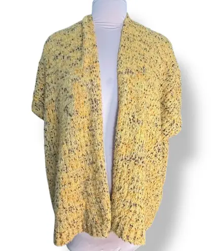 Sole Society Mustard Yellow Speckled Knit Open Front Short Sleeve Poncho Wrap