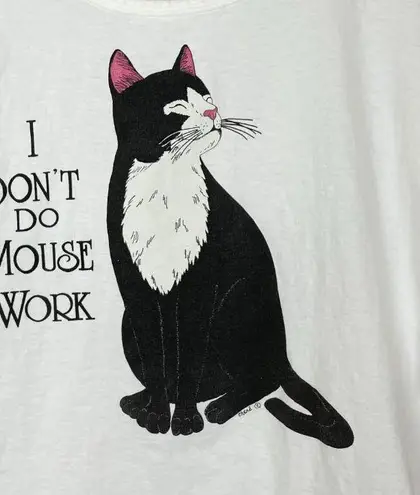 Vintage Cat Shirt I Don't Do Mouse Work Humor Graphic Tee White Unisex Oversized Size undefined