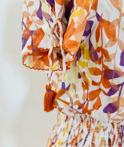 Poupette St. Barth short sleeve floral multi button front midi dress NEW