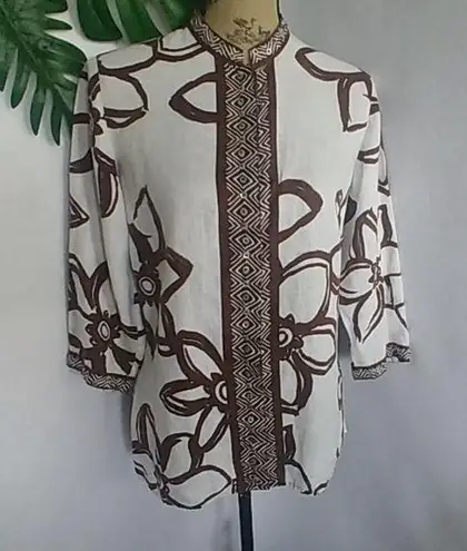 Laura Ashley Mandarin collar Linen Blouse Top