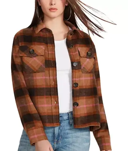 BB Dakota Plaid Jacket Boxy Shacket by Steve Madden Brown Pockets Women’s Size S