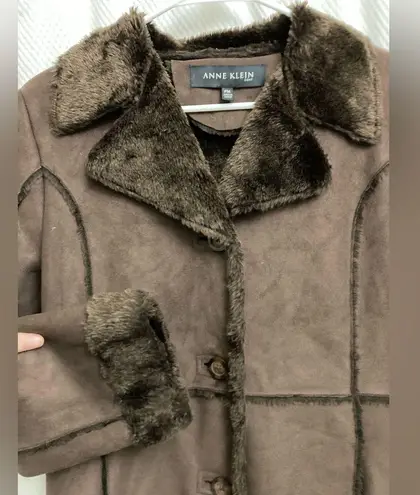 Anne Klein  Brown Faux Suede & Fur Overcoat