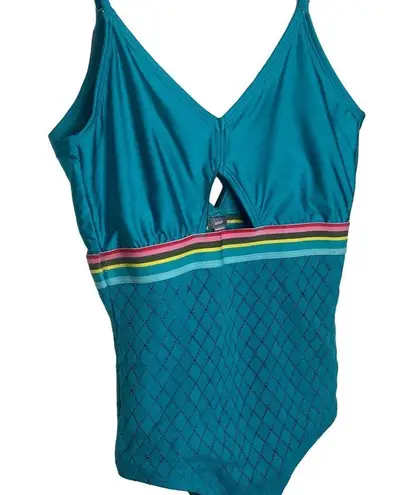 American Eagle Aerie Turquoise Blue Cut Out One Piece Swimsuit XS Pastel Rainbow Cute