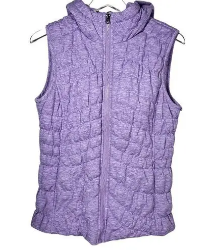 Avec Les Filles Quilt Knit Hooded Full Zip Vest in Lavender Tea