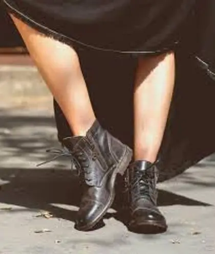 BED STU Bonnie Combat Boots Leather Size 6 Lace Up BADDIE RUGGED GRUNGE FAIRY Black