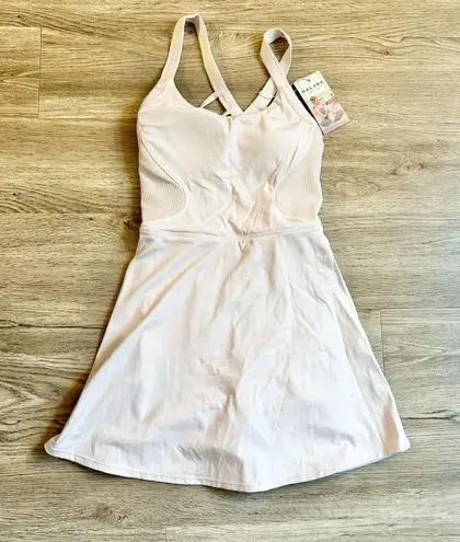 Halara U Neck Backless Cut Out Ribbed 2-in-1 Side Pocket Mini Dress Tennis NWT