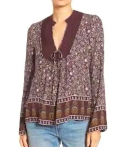 Hinge EUC  brown paisley V neck blouse - Medium