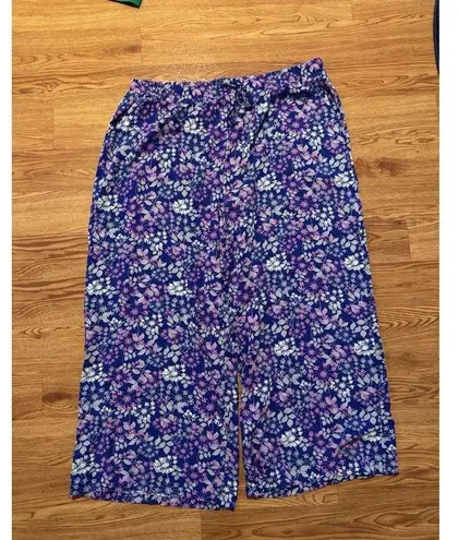 Muklucks MUK LUKS Dream Weave Wide Leg Cropped Lounge Pants Size XL Cobalt Floral