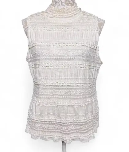 Ivory Lace Romantic Tank Top Chic Size XL Boho Classy Clean Cottage Core White