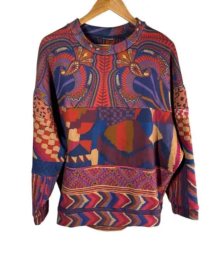 Farm Rio Mix Print Tunic Long Line Aztec Print Sweatshirt Size Small