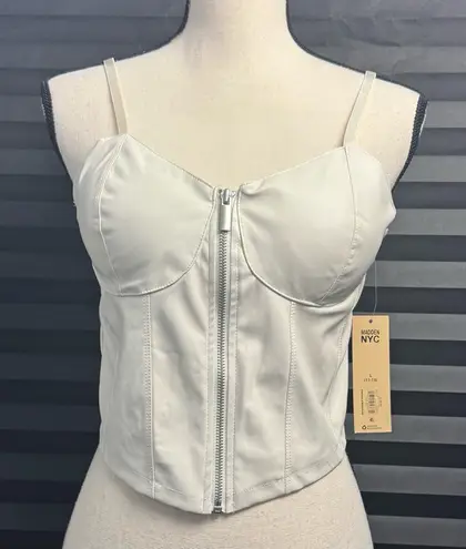 Madden NYC Ivory Faux Leather Corset Zipper Front Womens Size L Crop Top Y2K NEW
