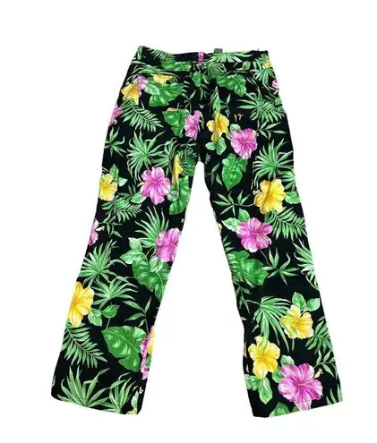 Ralph Lauren Y2K~VTG  HIBISCUS FLOWER COTTON SPANDEX‎ BLACK CROPPED SLACK PANT~14