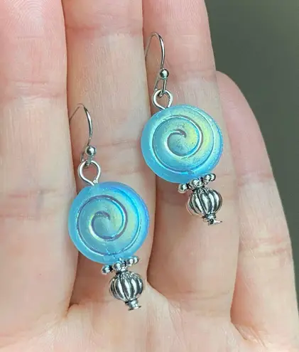 Handmade quality Czech glass beads snail shell unique dangle earrings 🌀💕