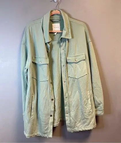 Avec Les Filles Shacket Mint Green Snap Button Terry Shirt Jacket Sz M GUC