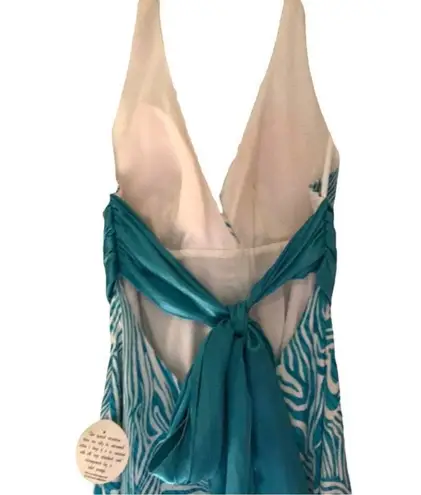 Taboo TEAL MULTI ANIMAL PRINT EMBELLISHED WAIST MAXI DRESS 9/10