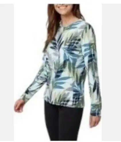 Hang Ten Awesome Sz S Rash Guard Top Blues Greens Palm Print Swimwear