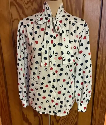 Vintage 70s polka dot bow tie blouse Size 14