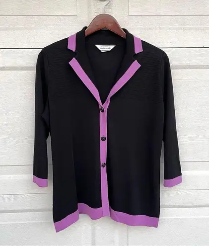 Misook Exclusively Womens Jacket Cardigan Black Purple Unstructured Medium
