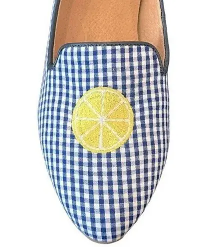 Jack Rogers  Gingham Embroidered Lemon Leather Loafer Size 11 NEW