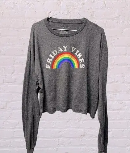 Fifth Sun Friday Vibes gray rainbow long sleeve crop shirt sz XL