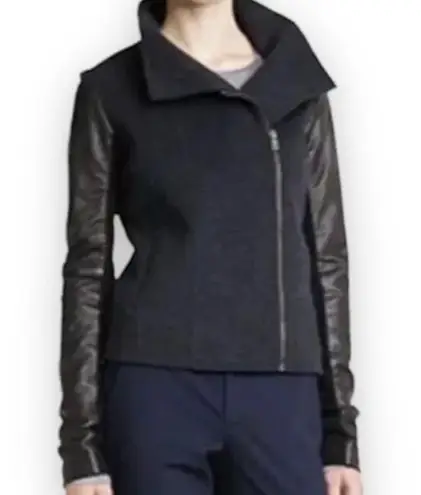 Vince  gray wool leather sleeve asymmetrical moto jacket small