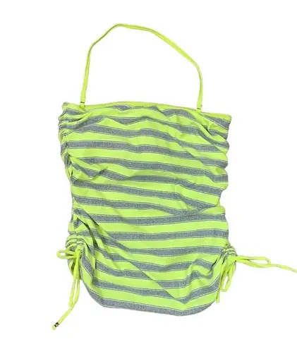 Empyre Removable Strap Neon/Gray/White Striped Ruched Tankini Top Size L