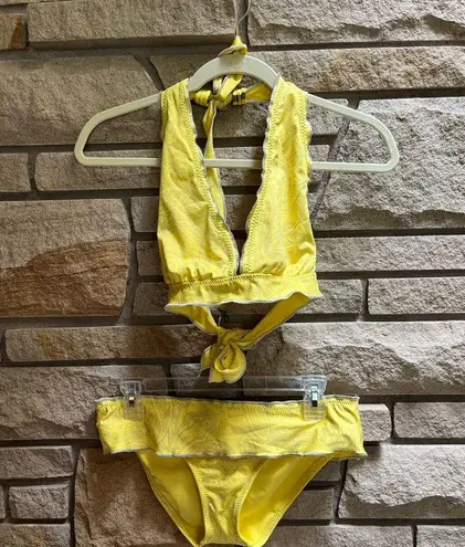 Becca Rebecca Virtue yellow paisley print halter bikini set Medium