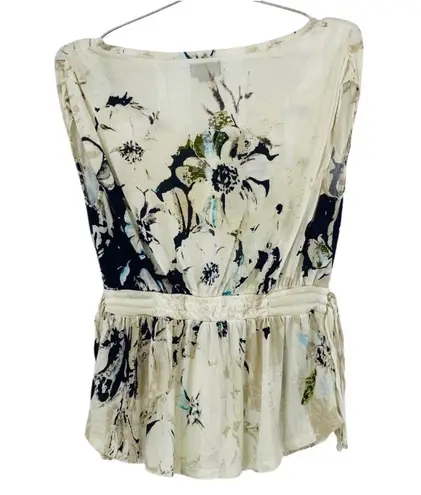 Deletta Allover Print Scoop Neck Smocked Waist Blouse Top