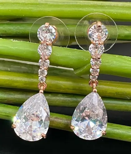 Rose Gold Cubic Zirconia Teardrop CZ Wedding Drop Earrings 7g