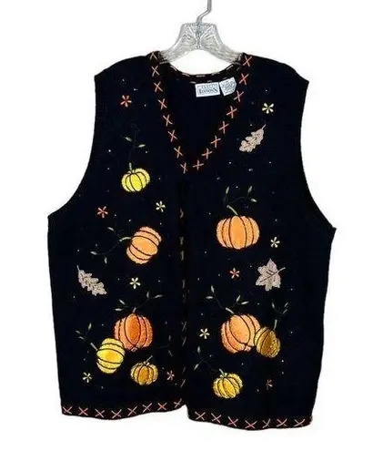 Vintage 80s Oversized Pumpkin Fall Halloween Sweater Vest Size 3X