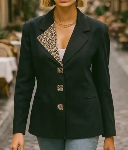 Vintage 80s Virgo II Asymmetric Leopard Collar Cropped Jacket Fall 12 Black