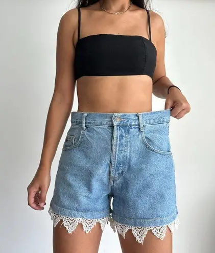 Vintage Denim Shorts with lace trim Waist 31'' USA made Blue