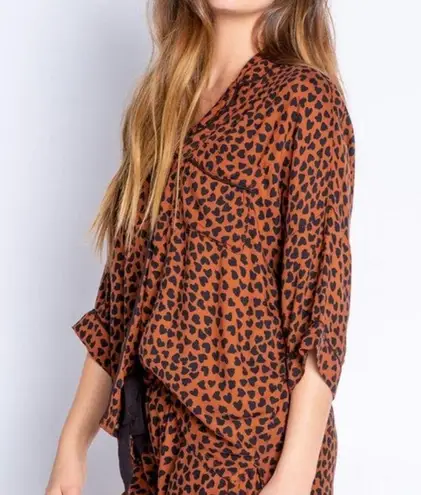P.J. Salvage Wild Love Heart Print Pajama Top Brown Black Medium