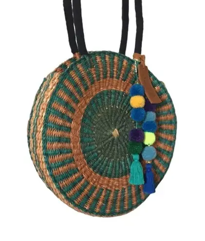 Nena & Co Gana hand crafted rattan bag Green