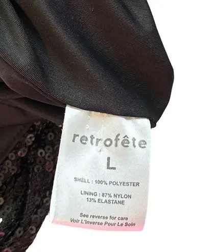 Retrofête Retrofete Flynn Sequin Ruched Tulle Long Sleeve Key Hole Mini Dress Black Large