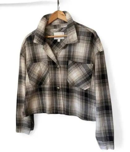 Women's Ashley By 26 Plaid Shacket Western Size L Black Beige Tan Size L