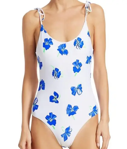 ONIA White Ginny Blue Floral Tie Strap Open Back One Piece Swimsuit Small S