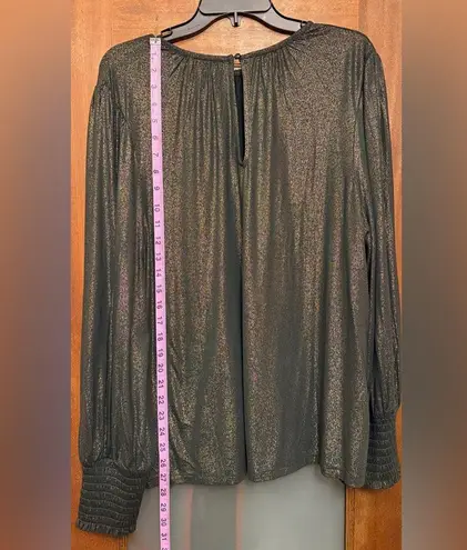 Lane Bryant  Women’s Plus Metallic Green Smocked Cuff LS Top Blouse NWT 18/20