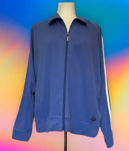 Oleg Cassini Cassini by  Track Womens Jacket Full Zip Stripe Arms Blue White